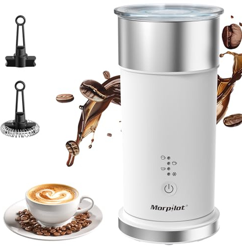 Montalatte Elettrico 4 in 1, Morpilot Milk Frother Automatico con Schiuma Calda e Fredda, Latte Caldo, Capacità 115 ml/240 ml, per Cappuccino e Latte Macchiato, Bianco