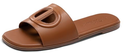 Athlefit Women's Flat Sandals Slip On Summer Beach Slide Sandals Brown 7