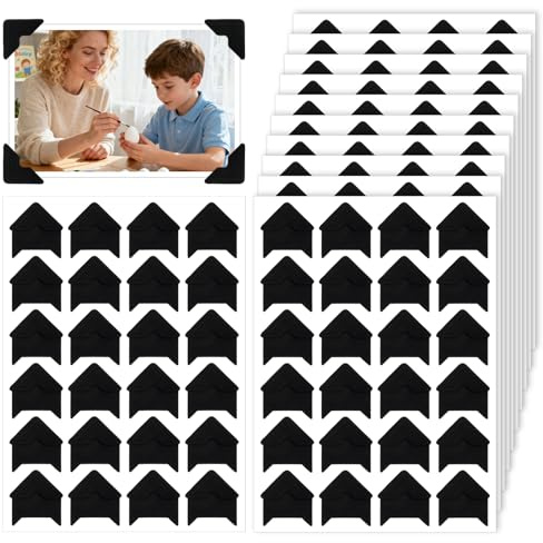 240 Pieces Photo Corners for Scrapbooking, Self Adhesive Photo Corner Stickers Acid Free Black Picture Mounting Corners for DIY Scrapbooking Album Memory Books