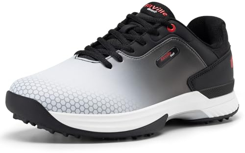 FitVille Wide Mens Golf Shoes for Men, Black, Size 10 Wide, 6 Non-Removable Cleats, Comfortable, Slip Resistant, Golf Course