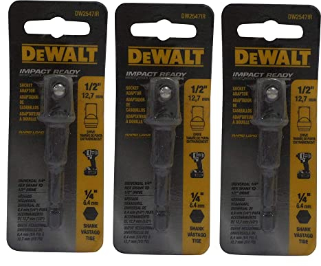 DEWALT DW2547Ir 1/4 Zoll Sechskantschaft auf 1/2 Zoll Impact Ready Stecknuss-Adapter (3)
