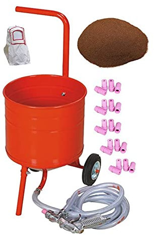 Sableuse Aérogommeuse mobile sur Roulettes 31,50L 50lb 23kg + 20 Buses + Sac 20 kg d'Abrasif Garnet Mesh 120A+