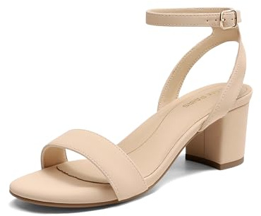 DREAM PAIRS Women's Heel Sandals Ankle Strap,Nude-Suede,8W