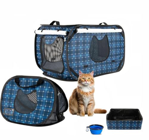 Pop up Large Cat Carrier, 30'' L Kennel Soft Crates with Portable Mini Cat Carrier,Travel Littler Box, Mattress,Food Bowl,4 Stakes and Carry Bag