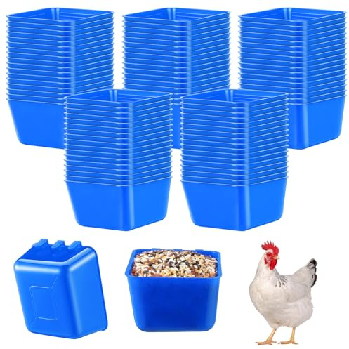 Maxdot 50 Pcs Cage Cups Chicken Feeder Cups 16 oz Hanging Bird Food Water Bowl Bunny Cage Feeding Dish for Pet Parrot Rooster Parakeet Gamefowl Poultry Pigeon(Blue)