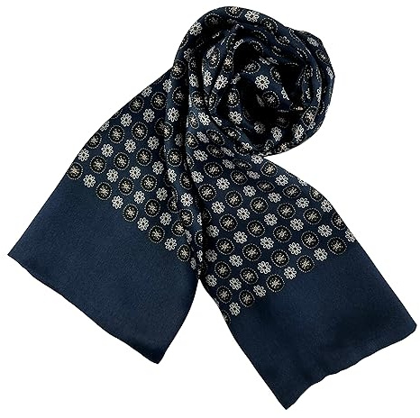 JWSilk Longue écharpe en soie charmeuse pour homme, Carrés bleu marine, 63x10