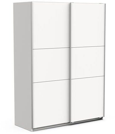 Demeyere 190025 Porta Scorrevole con Armadio Moderno, Colore: Bianco Opaco e Finiture in Metallo, 148 x 59.9 x 203 cm, Legno Ingegnerizzato, Grigio