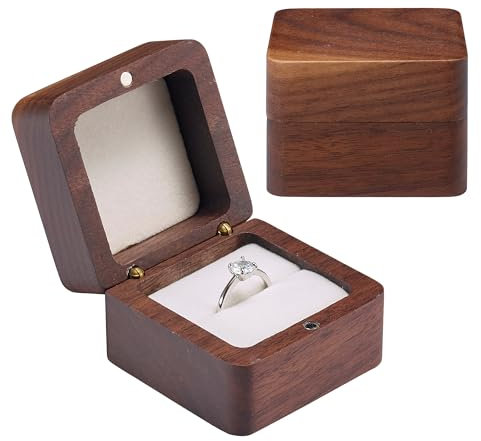 DOZNOZRI Small Ring Box Wood Engagement Ring Box Holder with Single Slot,Elegant and Vintage wedding ring box Square Ring Holder Case for Proposal Wedding(Square White)