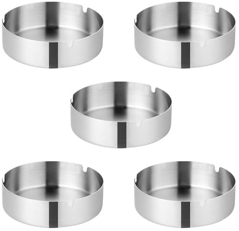 CLKE 5Pcs Cendrier Exterieur 10cm, Cendrier INOX Argenté, Cigarettes Rond pour Bar, Chambre à Coucher, Salon, Maison (Argent)