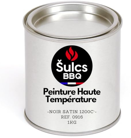 Pot De Peinture Très Haute Température 1200°c Professionnelle - Noir Satin 1Kg Ref. 0916 - Haut Pouvoir Couvrant Barbecue Braséro Four Poêle à bois Insert Cheminée Auto Moto Radiateurs ŠULCS BBQ®