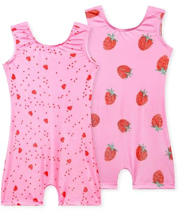 Nokecina Girls Gymnastics Leotards Size 3t 4t 2 Pack Sparkly Pink Strawberry Athletic Outfit Quick Dry Tank Bodysuits