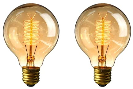 B4U G80 Edison Screw Bulb 60w - Pack of 2 Dimmable Vintage Light Bulbs E27 Screw, Decorative Spiral Filament Bulbs, Soft Warm White 2700K