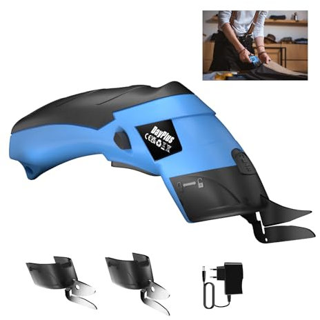 Elektrische Schere, 3.6V Elektrischer Kartonschneider mit Sicherheitsschloss und 2 Schneidklingen, wiederaufladbarer Stoffschneider Power Schneider für Teppichlederfilz, mühelos