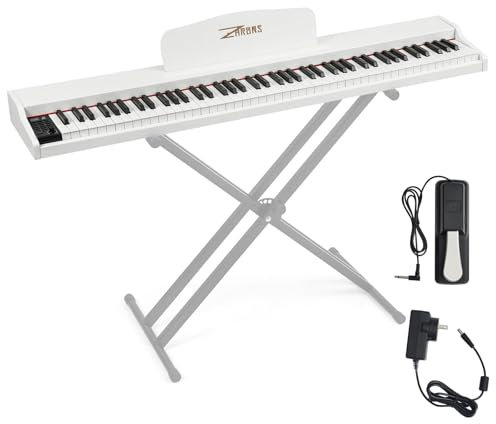ZHRUNS Digital Piano 88 Key Weighted, Full Size Electric Keyboard Piano for Beginners, Portable Piano Keyboard with Sheet Music Stand, Sustain Pedal, Power Adapter, White (Keyboard Only)