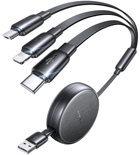 LISEN Multi Charging Cable, 3 in 1 Retractable Charging Cable, Retractable Car Charger with Type C/L/Micro USB Ports for iPhone 17 16 15 14 Pro/Samsung Galaxy S25/Kindle, Car Accessories for Women