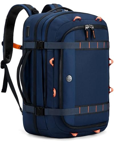 Tolaccea Zaino da Viaggio Espandibile 40L-45L, Zaini Aereo Bagaglio a Mano Adatto alla TSA, Zaino Porta PC 17.3, Grande Zaini Uomo Donna per Viaggi d'Affari e Weekender, Blu Navy