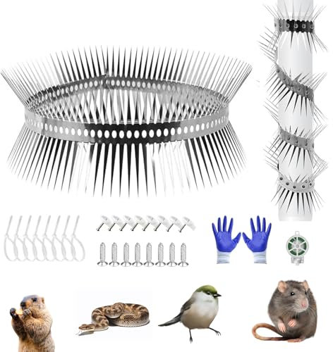 Prelisee 100cm Protezione per Martore In Acciaio Inox con Accessori, con Guanti e di Filo di Legatura Cintura Repellente Gatti per Casa, Grondaia e Albero, Può Essere Tagliato