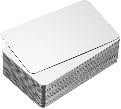 PATIKIL 0,3 mm visitkort i rostfritt stål, 50-pack tomma namnkort lasergravering för gör-det-själv-presentkort, silver
