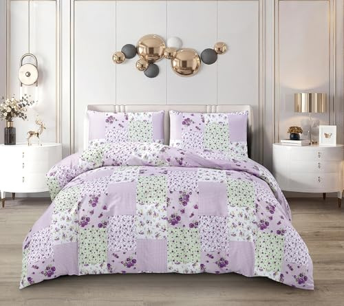PRIME LINENS Duvet Cover Set 4 Pcs Brushed Microfibre Quilt Cover Bedding Set With Pillow Cases and Extra Fitted Sheet Included (Province, Super King)
