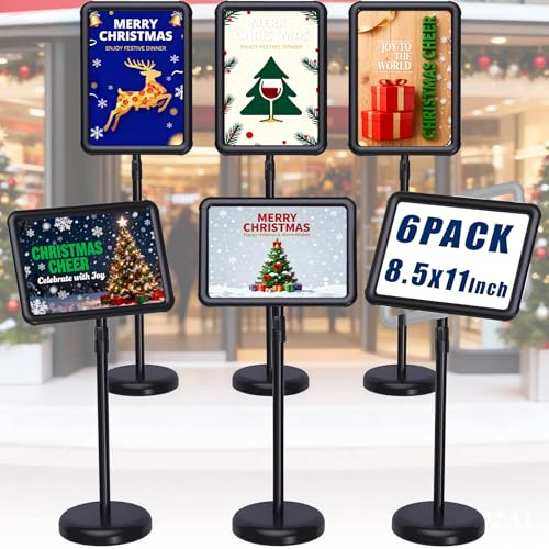 WUDLEP 6 Pack A4 Adjustable Poster Sign Stand, Heavy Duty Pedestal Floor Standing Sign Holder, Snap Open Aluminum Frame with Rounded Corner, Notice Stand for Wedding/Business Activities Display