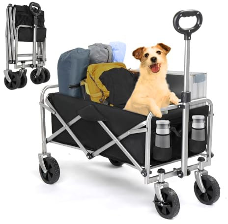 HOBBYZOO Chariot Pliable à Roulette - Chariot de Plage, Roues Tout-Terrain, poignée réglable, Taille compacte(74x45x84 cm) - avec Jusqu’à 100kg - Idéal pour Camping, Plage, Jardinage (Noir)