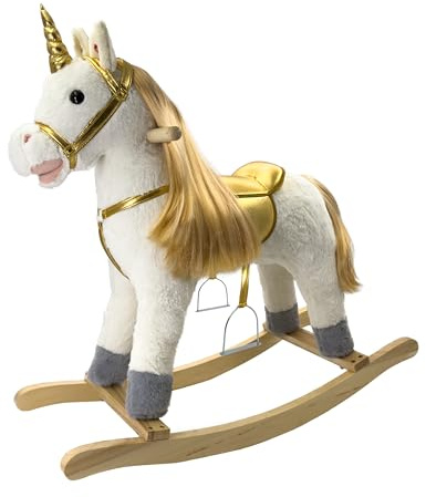 TACHAN - Unicornio balancín Brillos de Oro - con Sonidos - Agarre Seguro - Estribos de Metal - +18 m (CPA Toy Group 727T00986)