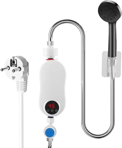 Scaldacqua elettrico istantaneo (con kit doccia) 5500 W 220 V mini scaldabagno senza serbatoio acqua calda, indicatore di temperatura LED + tecnologia intelligente inverter (5500 W)