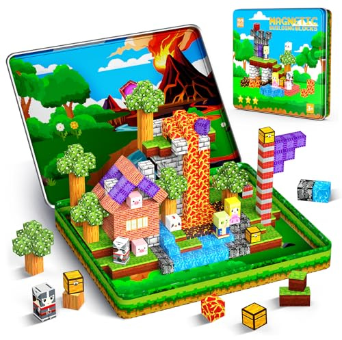 Wootoyz 99 Pcs Magnetic Blocks, Toys for 3-6 Year Old Boys Travel Magnetic Tiles Set Stocking Fillers Kids 3 4 5 6 Year Old Boy Girl Gifts Plane Activities for Kids