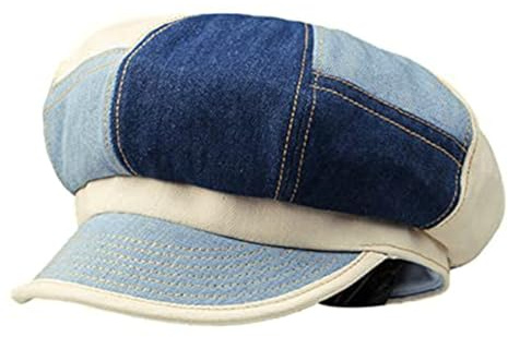 Gcroet Chapeaux Gavroche pour Femmes 8 Panneaux Casquette Gavroche Chapeaux d'été de Protection Solaire pour Femmes avec Large Bord Plat Paperboy Hat Denim pour Femme.