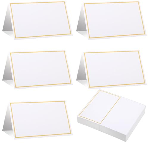100 piezas de tarjetas de mesa en blanco con borde dorado, tarjetas de mesa para boda, tarjeta de cumpleaños, tarjetas para invitados, tarjetas de mesa para buffet, etiquetas de nombre para cumpleaños