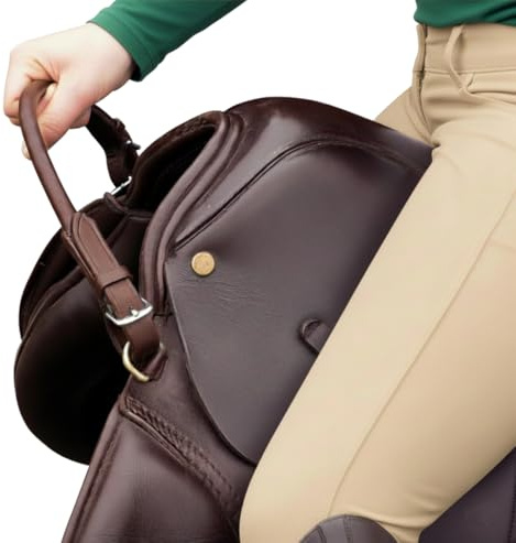Hunters Saddlery Sangle de selle en cuir cousu rond - Poignée de selle pour un maintien sûr lors de l'équitation, cheval, 35 cm (marron)