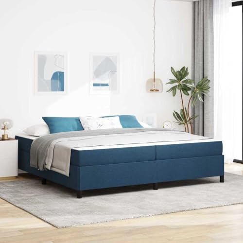 Runheo Boxspringbett Blau 200x200 cm, Stoffbezug, Holzwerkstoffrahmen, mit Taschenfederkernmatratze, Kaiserbett für Schlafzimmer