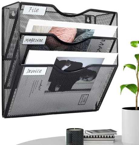 Organizzatore Di File Da Parete - Vassoio Rack In Metallo A 3 Livelli, Classificatore Di Scatole Di Immagazzinaggio, Supporto Per Documenti Sospeso, Ripiano Per Cartelle Verticale, Custodia In Rete Di