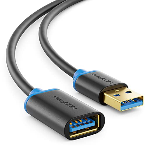 deleyCON 3,0m USB 3.0 Super Velocidad Cable Alargador - Enchufe USB A a Toma USB A - Tecnología USB 3.0 Super Speed de Hasta 5 Gbit/s - Negro/Azul