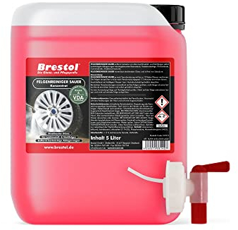 Brestol Felgenreiniger Konzentrat 5 Liter sauer + Auslaufhahn 51 mm - für Alufelgen Stahlfelgen Autofelgen LKW-Felgen Leichtmetallfelgen ergibt bis zu 50 Liter gebrauchsfertigen Felgenreiniger
