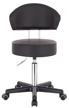 1stuff® Profi Rollhocker XL mit Rückenlehne - große Sitzfläche - Sitzhöhe verstellbar bis ca. 70 cm - Arbeitshocker Studiohocker Drehhocker Küchenhocker Kosmetikhocker Bürostuhl - schwarz