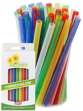 Lot de 20 pailles réutilisables en plastique - Résistantes, réutilisables et passent au lave-vaisselle - Fabriquées en Allemagne - Conviennent pour les enfants - Dans un emballage recyclé (bleu, 20)