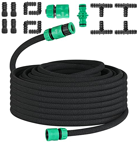 Tuyau Poreux, Microporeux pour Irrigation Goutte à Goutte, Tuyau Économiseur d'Eau pour Arrosage, Jardins, Pelouses, Terrasses, Flexible Irrigation Kit (50m)