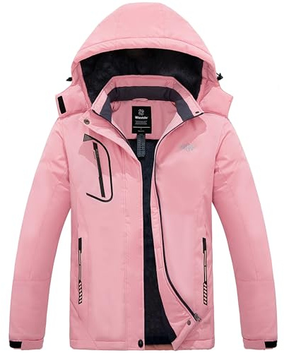 Wantdo Chaqueta de Esquí Cálida para Mujer Abrigo Impermeable con Capucha | Cortavientos,con Aislamiento Térmico,para Snowboard,Actividades al Aire Libre,Senderismo,puños Ajustables,Acampada