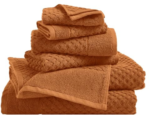 Great Bay Home Bath Towels - 100% Cotton 6 Piece Towel Set - Diamond Waffle Weave - Absorbent, Durable, Quick-Dry Towels for Bathroom (Copper)