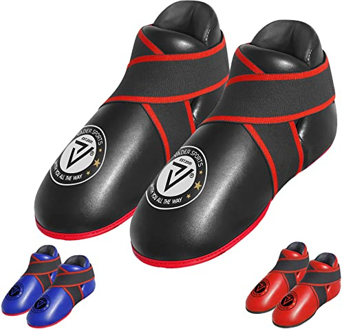 VADER SPORTS EST.2001 WITH YOU ALL THE WAY Kickboxing tae-kwondo training semi contact or full contact kick boots Black Red Blue Martial arts training foot protector (small/kids 7-10 yrs, Black)