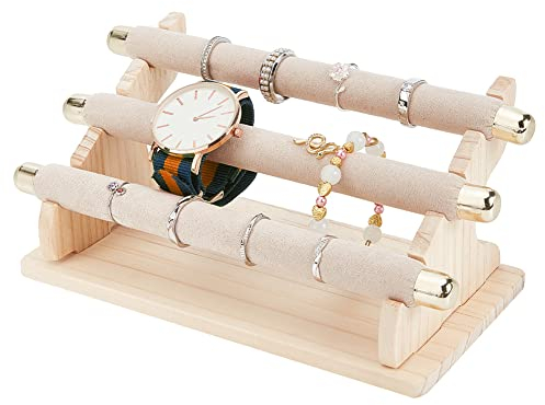 nbeads 3 Niveaux Présentoirs à Anneau Beige, Présentoirs Détachables de Bague de Velours de Style de Mode avec Porte-Bijoux D'Extrémité D'Or pour Afficher Bagues de Mariage Stockage de Bijoux