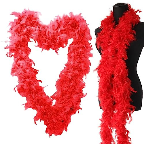 Boa À Plumes Rouges - 2 Long Boa À Plumes pour Les Femmes pour L'artisanat Boa À Plumes Moelleuses DIY Accessoires Déguisement pour Fille Carnaval Noël, Fête Mariage Dansante