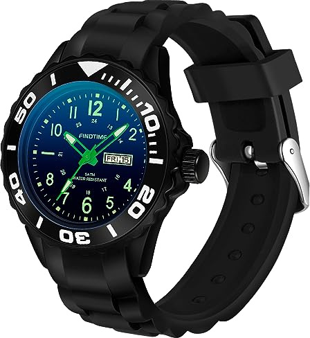 Kinderuhr Junge Armbanduhr Kinder Junge Uhr Kinder Uhren für Jungs Kinder Uhren Mädchen Uhr Jungen 12 Jahre mit Leuchtenden Zeigern für die Dunkelheit, Schwarz Grün