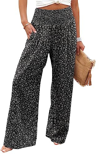KISSMODA Elastic High Wasited Palazzo Pants for Women Wide Leg Long Lounge Pants Casual Trousers with Pocket 2023
