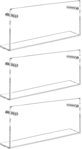 Dewonme Magazine Shelf,Set of 3,Clear Acrylic,48cm Long,Shelves for Wall,with Easy Installation for Living Room, Bedroom, Nursery, Home Office, Library