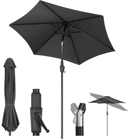 Sekey Parasol 220 cm avec Manivelle et Basculement Auto - Ombrelle pour Terrasse, Balkon & Jardin - Windproof UPF 50+