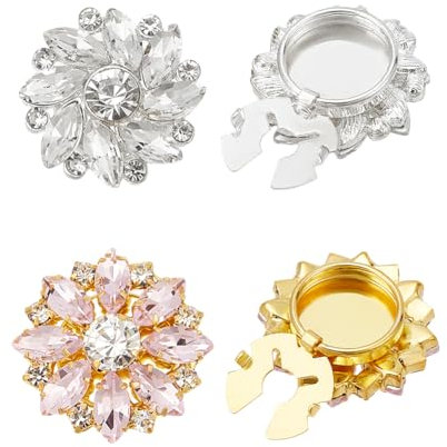 NBEADS 4 Stk. 2 Stile Strass-Knöpfe Abdeckung, Ärmel Blume Knöpfe Abdeckung Abnehmbare Hemdknopf-Clips Buttons Schmuck für Kleid Anzug Smoking Hemd Zubehör, Helles Rosa