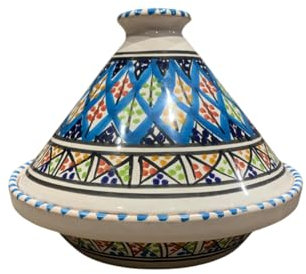 Small Tagine Bakir Colorful Turquoise Blue Handmade Tunisian - Traditional Tagine for Cooking in the Fire or Oven - Handmade Ceramic 22cm - Perfect for Fish, Poultry, Meat, Vegetables