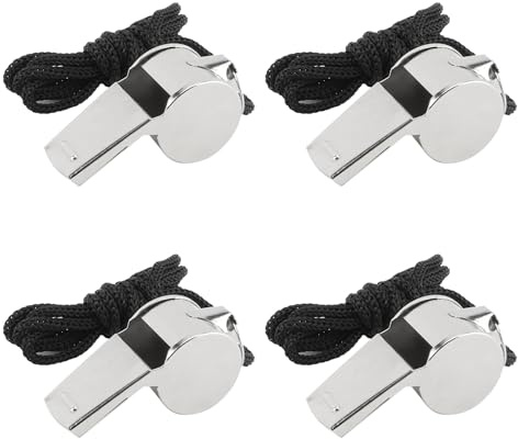 Whistle, 4 Pcs Whistle for Coaches Stainless Steel Whistles with Lanyard Referee Whistle Emergency Coach Whistles Teacher Whistle Loud Crisp Sound Whistle for Adults Teachers Pet Training Sports